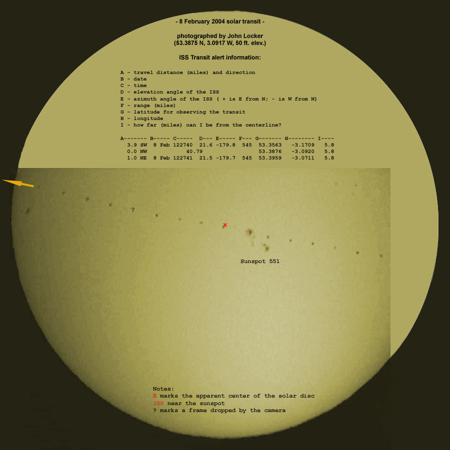 Solar transit of 8 Feb '04, by John Locker