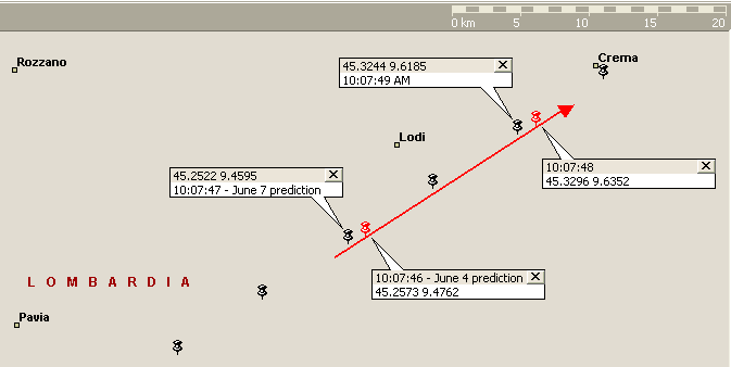 June 4 transit path prediction vs. June 7 prediction